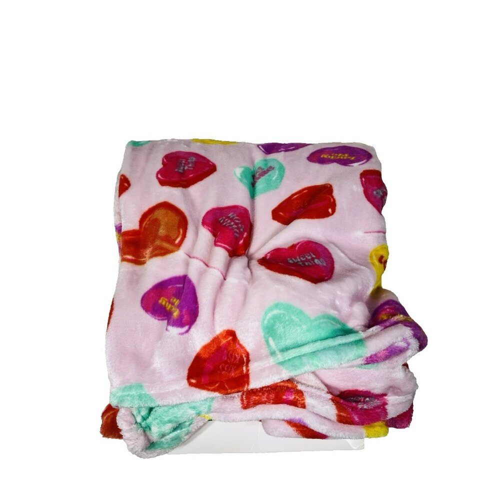 Way To Celebrate Candy Hearts Velvet Plush Throw Blanket 50" x 60" Multicolor - Picture 12 of 14
